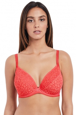 Freya Soiree Lace Padded Plunge Bra - Coral - 36FF