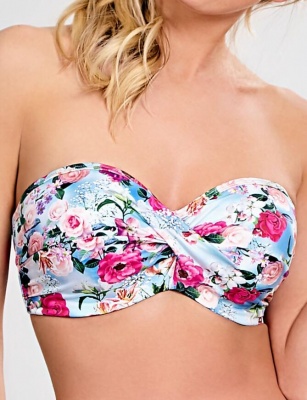 Panache Alanis Bandeau Bikini Top - Blue Floral